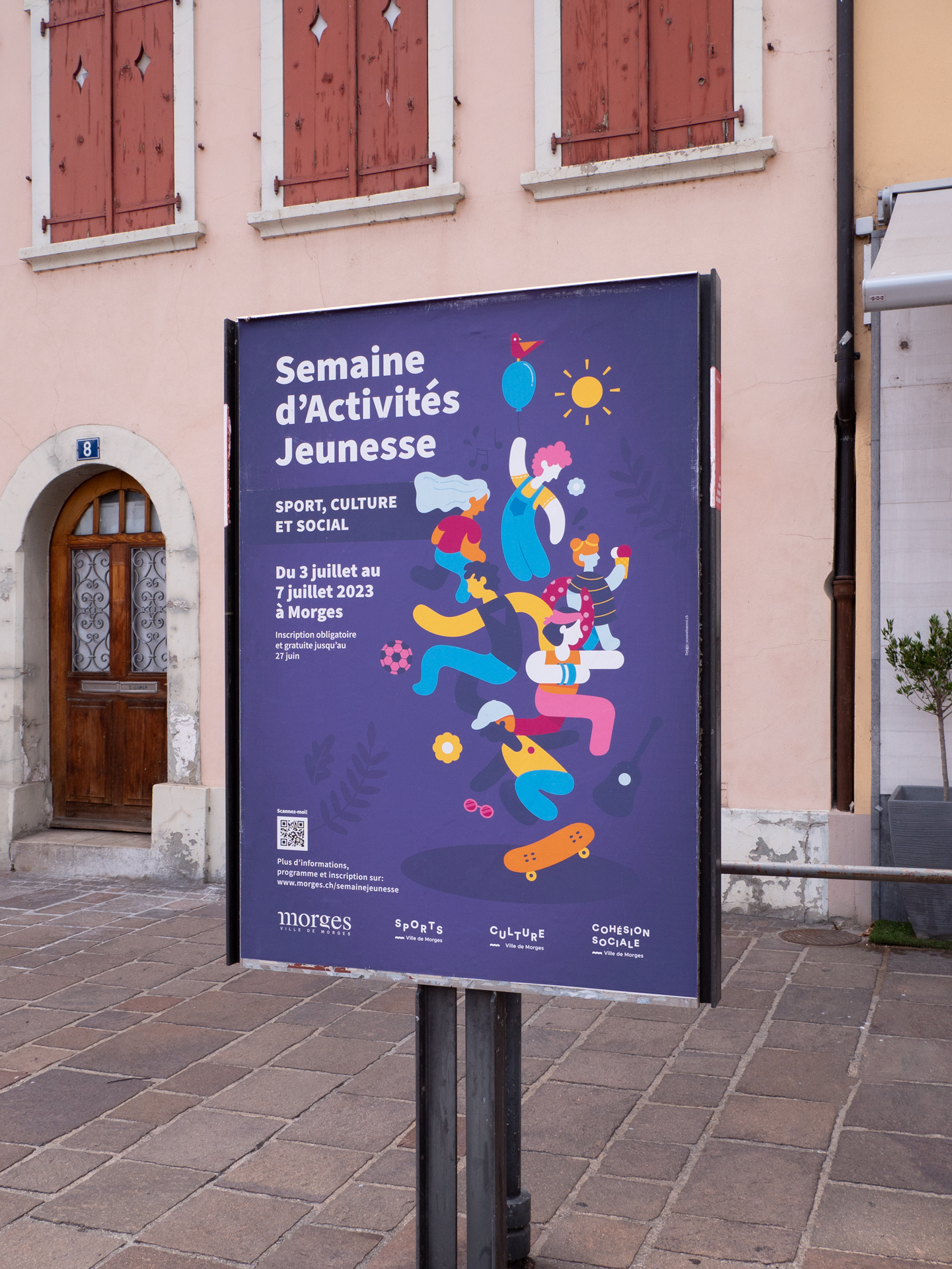 Affiche en ville pour la Semaine d'Activité Jeunesse pour l'Office des Sports de la ville de Morges